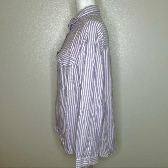 Beach Lunch Lounge Womens Purple & White Striped Button-Up Long Sleeve Shirt XL - Picture 4 of 9